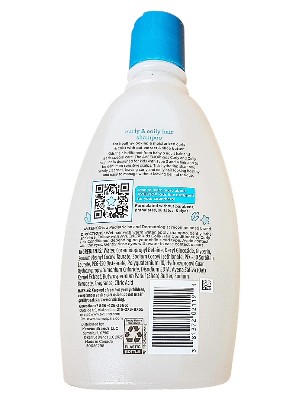 Three Aveeno Kids Tear Free Hypoallergenic Curly and Coily Hair Shampoo 12oz NEW